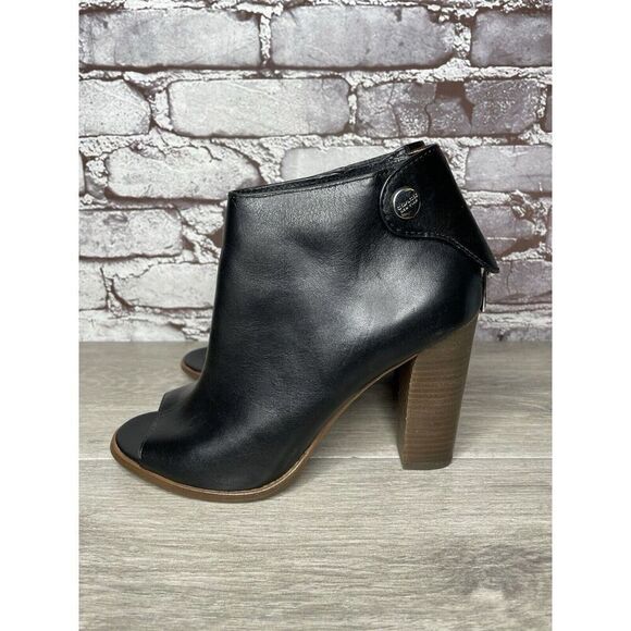 Coach Labelle Black Leather Open Toe Booties Heels Shoes Women’s Sz 7B US/37EU - Picture 1 of 16